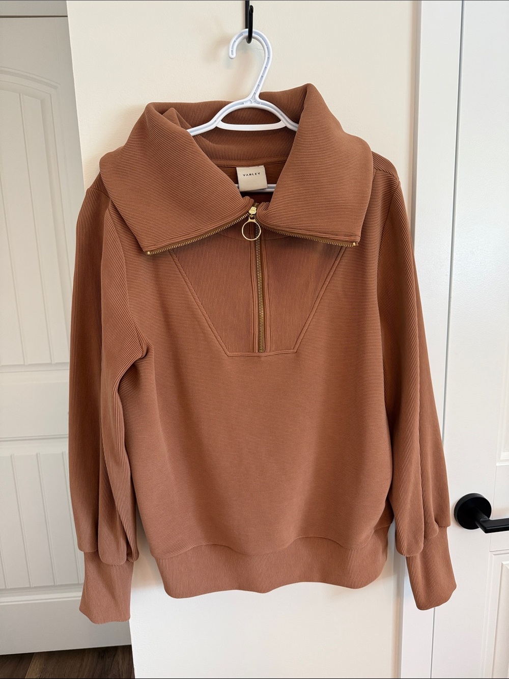 Varley Rust Zip-Front Funnel Neck Sweater